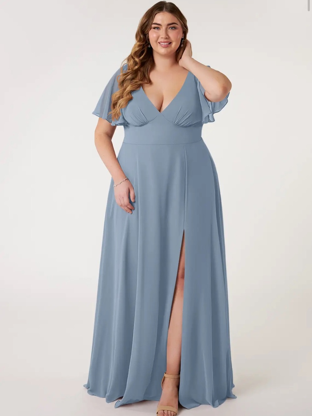 Plus Size Dusty Blue Wedding Guest Dress With Sleeves